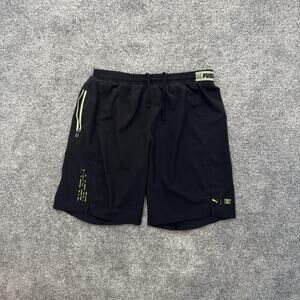 Puma First Mile Shorts Mens Large Black Green Elastic Waist Zip Pocket Athletic